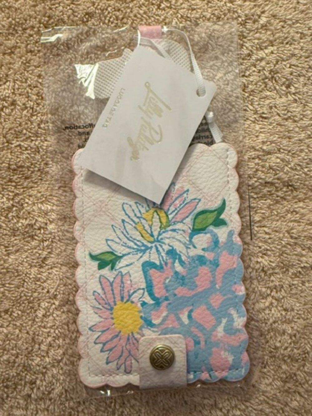 Lilly Pulitzer Floral Scalloped Luggage Tag NWT Pink Blue Travel Bag Tag